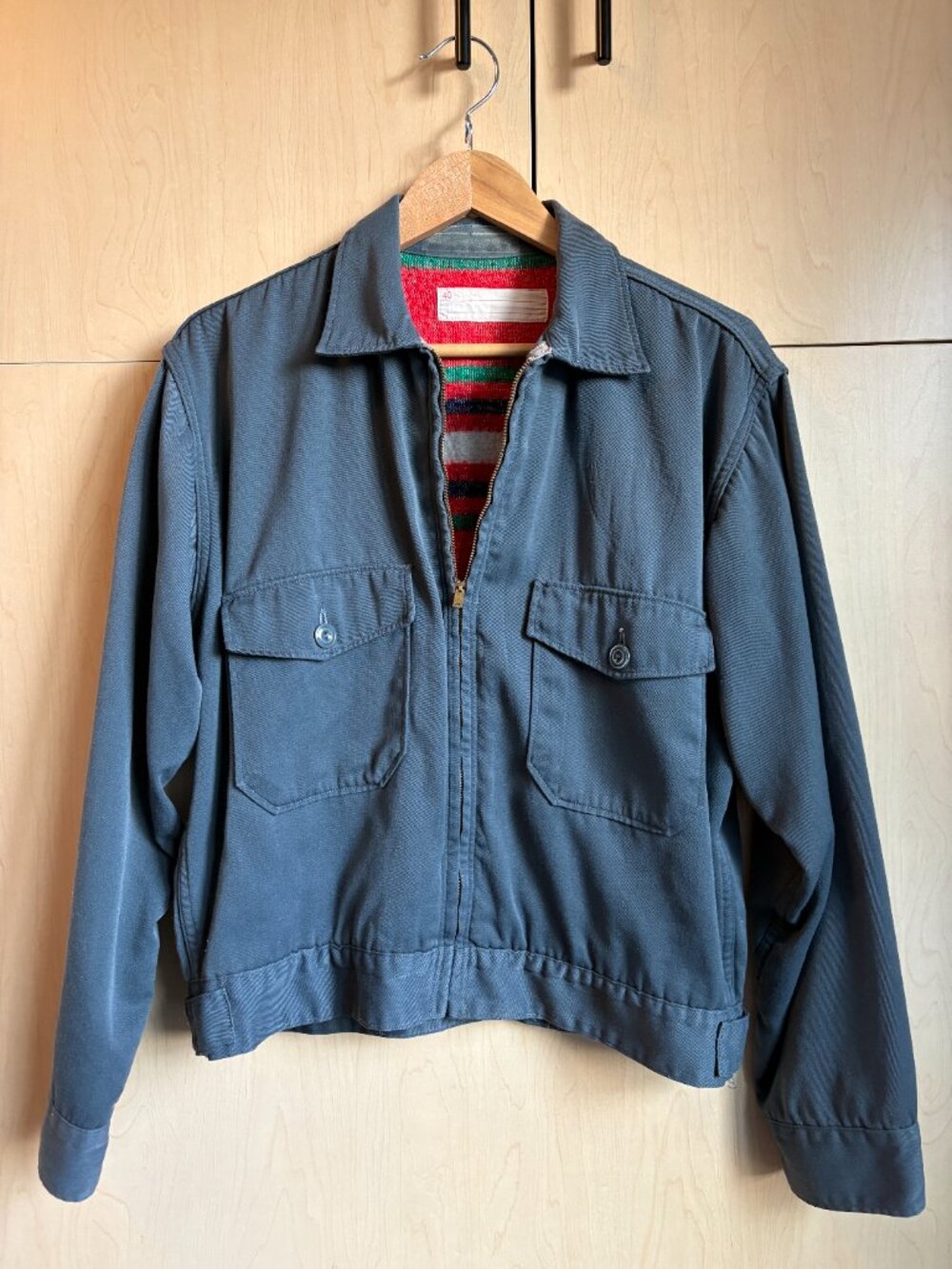 Men's Vintage Blue Mechanics Jacket with Unique Blanket Lining - Size 40